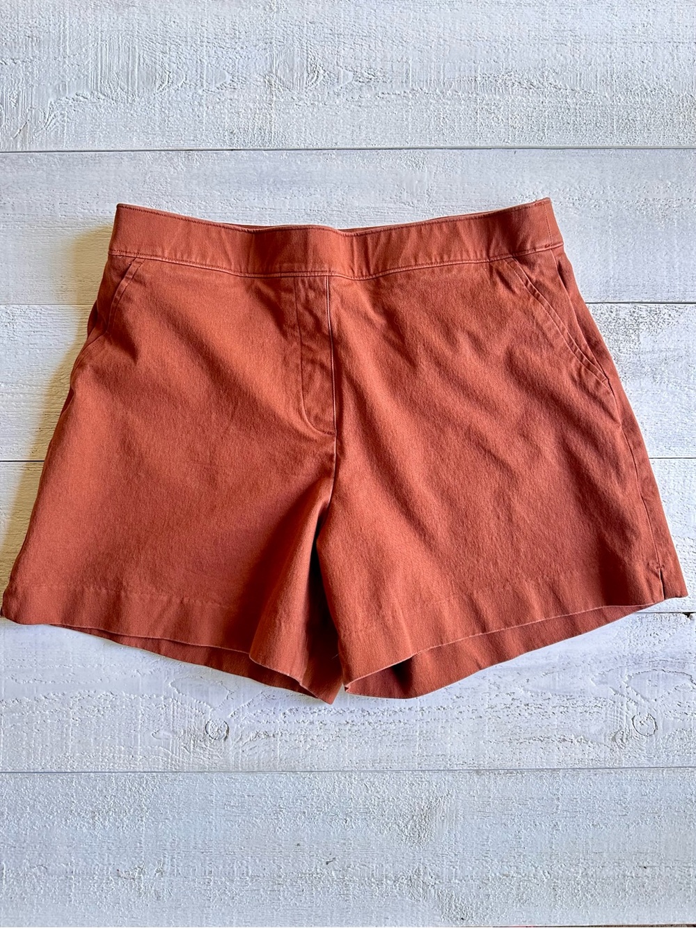 SPANX Brown/Terracotta High Waist Women’s Shorts. Size Large. Elastic Waist.